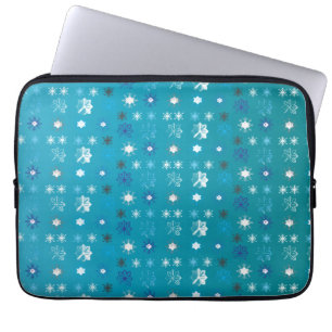 Protection Pour Ordinateur Portable Elégant turquoise et blanc, étoiles et flocons de