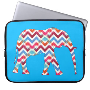 Protection Pour Ordinateur Portable Éléphant génial de Chevron de zigzag sur le bleu