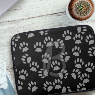 Protection Pour Ordinateur Portable Empreinte de patte de chat Motif Monogrammed noir