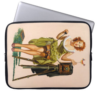 Protection Pour Ordinateur Portable Fille pin-up d'appareil photo vintage