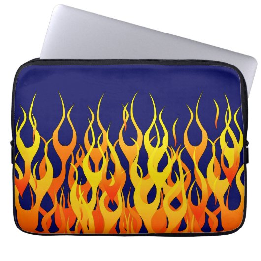 Protection Pour Ordinateur Portable Flammes de course classique sur bleu marine (Devant)