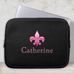 Protection Pour Ordinateur Portable Fleur de Lis noir et rose personnalisé