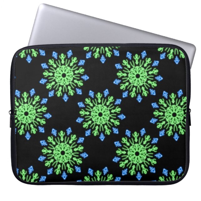 Protection Pour Ordinateur Portable Fleur de néon vert et bleu (Devant)