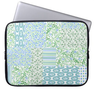 Protection Pour Ordinateur Portable Fleurs à perches bleues Vintage Faux Patchwork