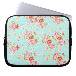 Protection Pour Ordinateur Portable Fleurs chics de rose minable bleu floral vintage