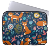 Fleurs et renards colorés Motif rétro
