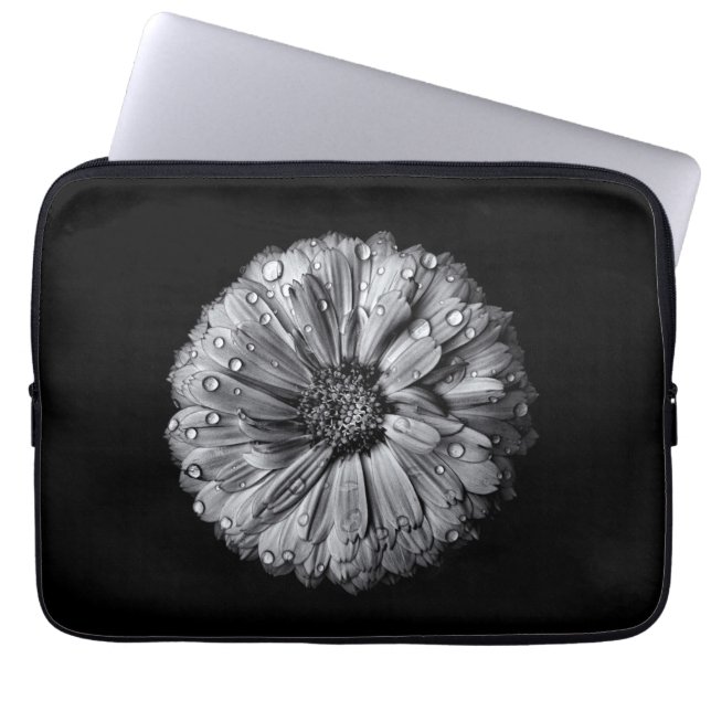 Protection Pour Ordinateur Portable Fleurs Noires Et Blanches 10 (Devant)
