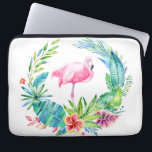 Protection Pour Ordinateur Portable Fleurs tropicales Serre et Flamant rose rose<br><div class="desc">Aquarelles colorées illustration fleurs tropicales couronnes et flamants roses. Arrière - plan personnalisable blanc.</div>