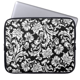 Protection Pour Ordinateur Portable Fleurs Vintages noires et blanches