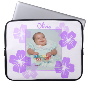 Protection Pour Ordinateur Portable Floral pourpre personnalisé de photo