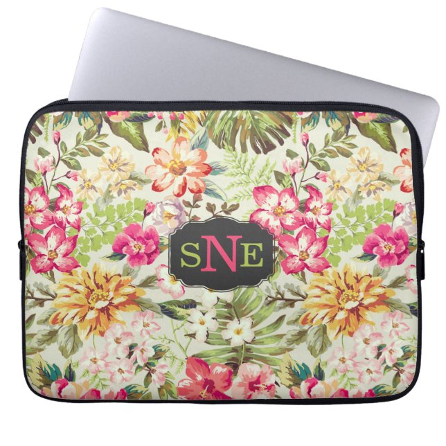 Protection Pour Ordinateur Portable Floral tropical rose et vert (Devant)