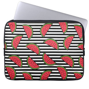 Protection Pour Ordinateur Portable Fraise sur le Motif Black & White Stripes