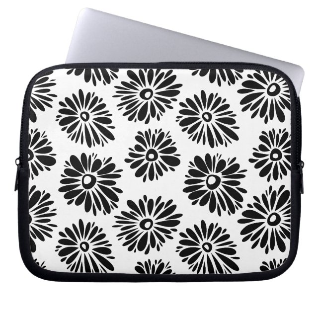 Protection Pour Ordinateur Portable Funky Black et blanc floral (Devant)