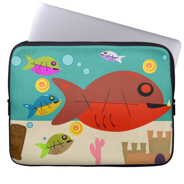 Protection Pour Ordinateur Portable Funky Fifties Fish Tank Retro Art Style amusant (Devant)