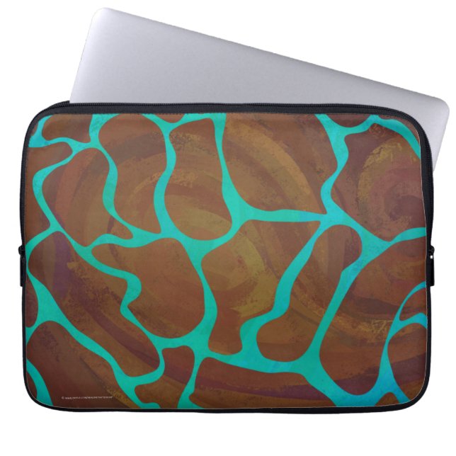 Protection Pour Ordinateur Portable Girafe Marron et Imprimé Turquoise (Devant)
