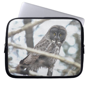 Protection Pour Ordinateur Portable Grande Chouette gris avec souris Art de la faune