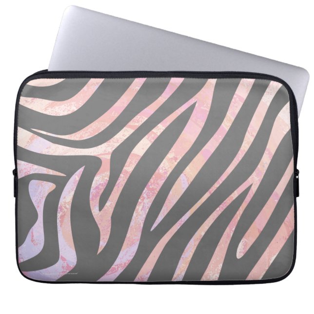 Protection Pour Ordinateur Portable Gris clair et rose Zebra (Devant)