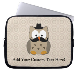 Protection Pour Ordinateur Portable Hibou avec la moustache et le casquette