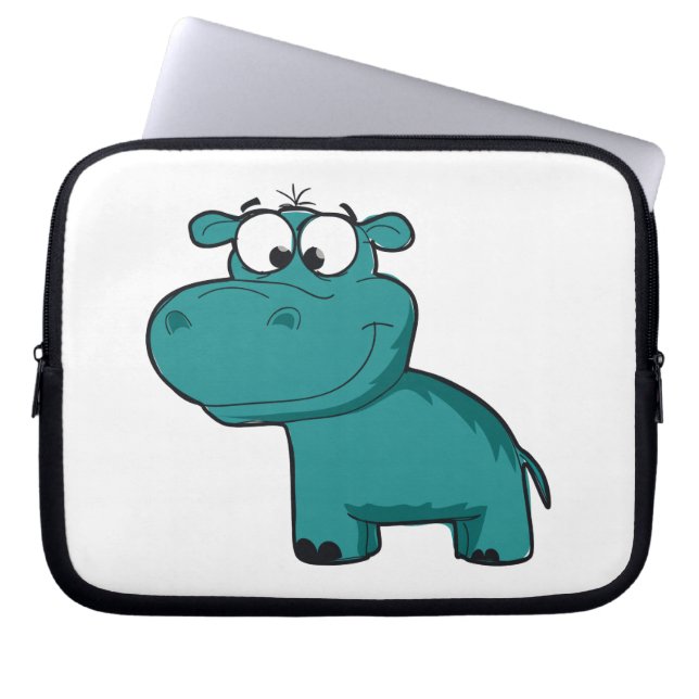Protection Pour Ordinateur Portable Hippopotame heureux bleu (Devant)