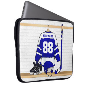 Protection Pour Ordinateur Portable Hockey sur glace bleu et blanc personnalisé Jerse
