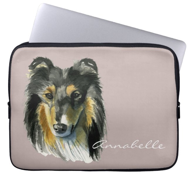Protection Pour Ordinateur Portable Illustration d'aquarelle de chien de colley (Devant)