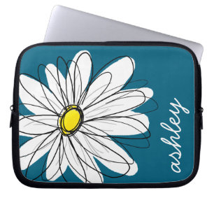 Protection Pour Ordinateur Portable Illustration florale de marguerite tendance - bleu