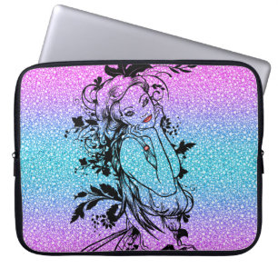 Protection Pour Ordinateur Portable Illustration florale Parties scintillant colorée