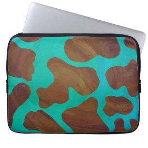 Protection Pour Ordinateur Portable Impression Brown et Turquoise de vache