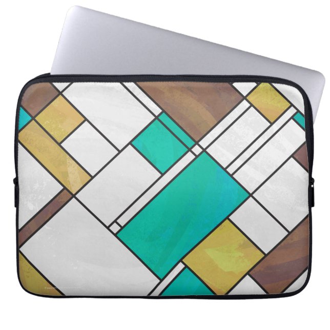 Protection Pour Ordinateur Portable Impression Brown jaune Turquoise Mondrial (Devant)