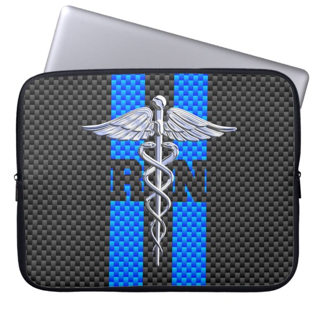 Protection Pour Ordinateur Portable Infirmière inscrite RN Silver Caduceus (Devant)