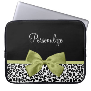 Protection Pour Ordinateur Portable Joli Empreinte de léopard Spring Green Bow avec no