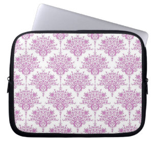 Protection Pour Ordinateur Portable Joli motif damassé violet sur fond blanc