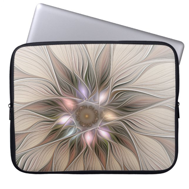 Protection Pour Ordinateur Portable Joyeuse Fleur Abstrait Beige Brown Floral Fractal (Devant)