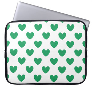 Protection Pour Ordinateur Portable Kelly Coeurs polka vert sur blanc