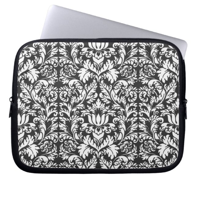 Protection Pour Ordinateur Portable Lace noir blanc Damas Brocade (Devant)