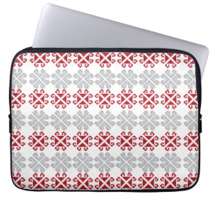 Protection Pour Ordinateur Portable Latvian red and gray geometric Moon cross