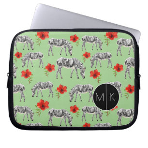 Protection Pour Ordinateur Portable Les zèbres parmi des ketmies fleurit le monogramm