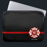 Protection Pour Ordinateur Portable Ligne rouge mince croix maltaise de monogramme<br><div class="desc">Une grande ligne rouge caisse orientée d'ordinateur portable de délivrance du feu. Elle comporte une croix maltaise au centre pour votre monogramme de votre premier ou nom de famille ou celui de votre destinataire de cadeau. Sous la croix maltaise est une tache pour le nom ou le nom de famille...</div>