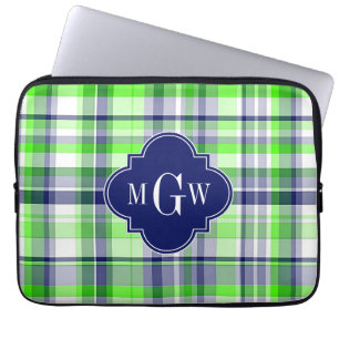 Protection Pour Ordinateur Portable Lime, Marine, What Preppy Madras Quatrefoil Monogr