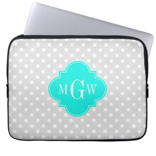 Protection Pour Ordinateur Portable Lt Grey Pois Brt Aqua Quatrefoil 3 Monogramme