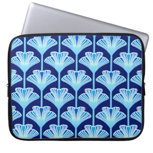 Protection Pour Ordinateur Portable Lys Art Déco, Bleu Cobalt, Aqua et Blanc