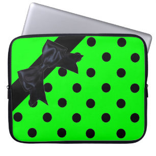 Protection Pour Ordinateur Portable Manche d'ordinateur portable néon vert noir pois