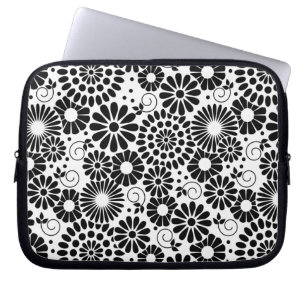 Protection Pour Ordinateur Portable Manche d'ordinateur portable Retro noir fleurs bla