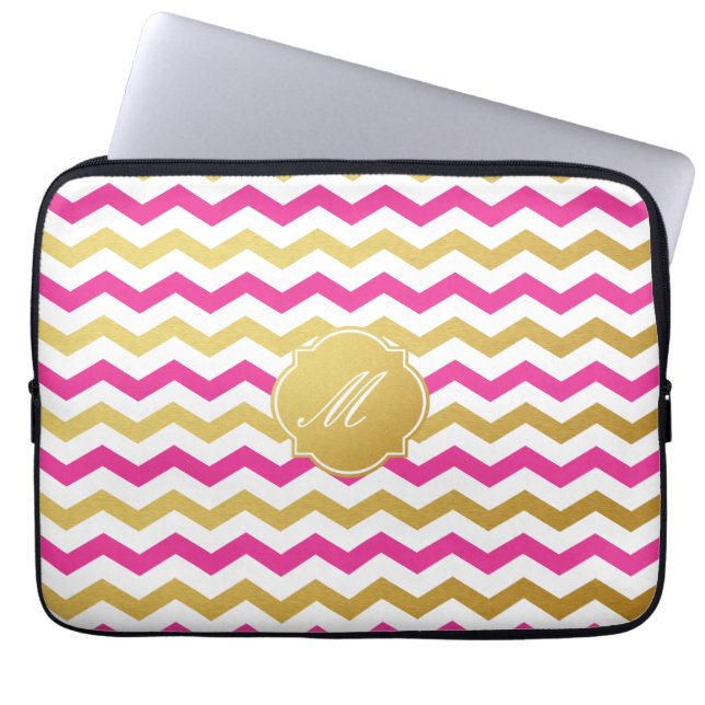 Protection Pour Ordinateur Portable Manche Motif Gold & Pink Chevron (Devant)