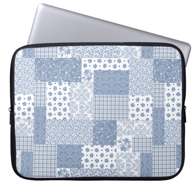 Protection Pour Ordinateur Portable Manches Nostalgiques Indigo Faux Patchwork (Devant)