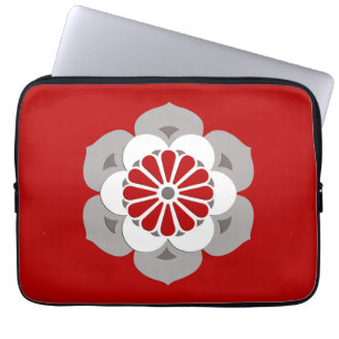Protection Pour Ordinateur Portable Mandala de fleur de Lotus, rouge foncé, gris et