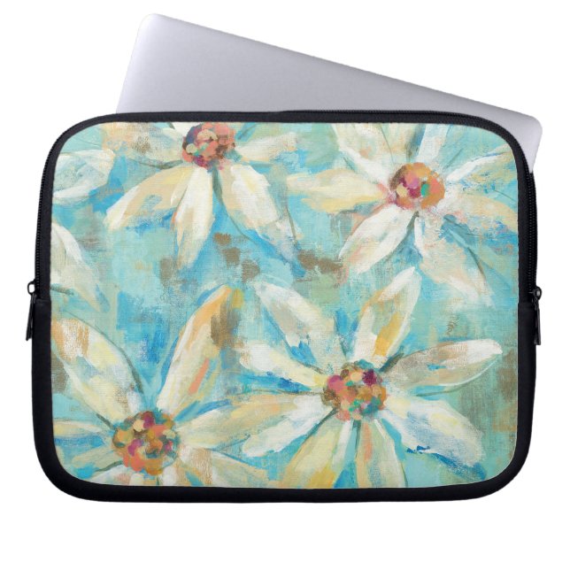 Protection Pour Ordinateur Portable Marguerites blanches sur le bleu (Devant)