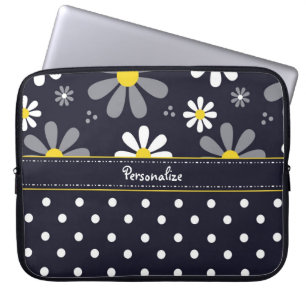 Protection Pour Ordinateur Portable Marguerites Girly et pois de mod avec le nom