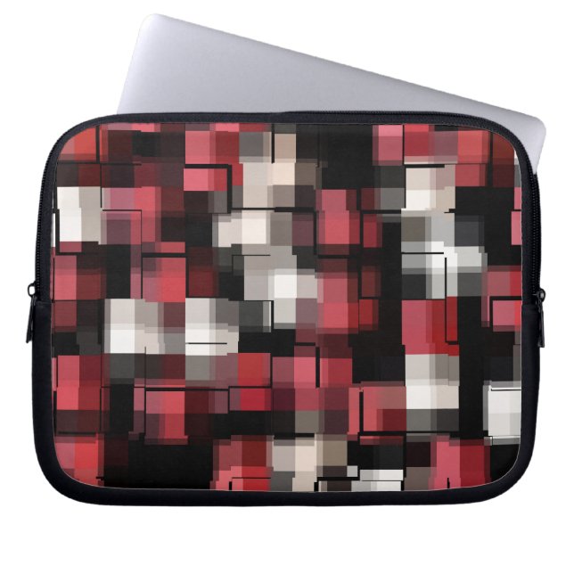 Protection Pour Ordinateur Portable Maroon noir blanc Abstrait Plaid (Devant)