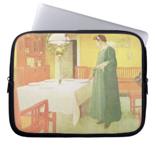 Protection Pour Ordinateur Portable Ménage d'école, scène de salle à manger, pub. dans